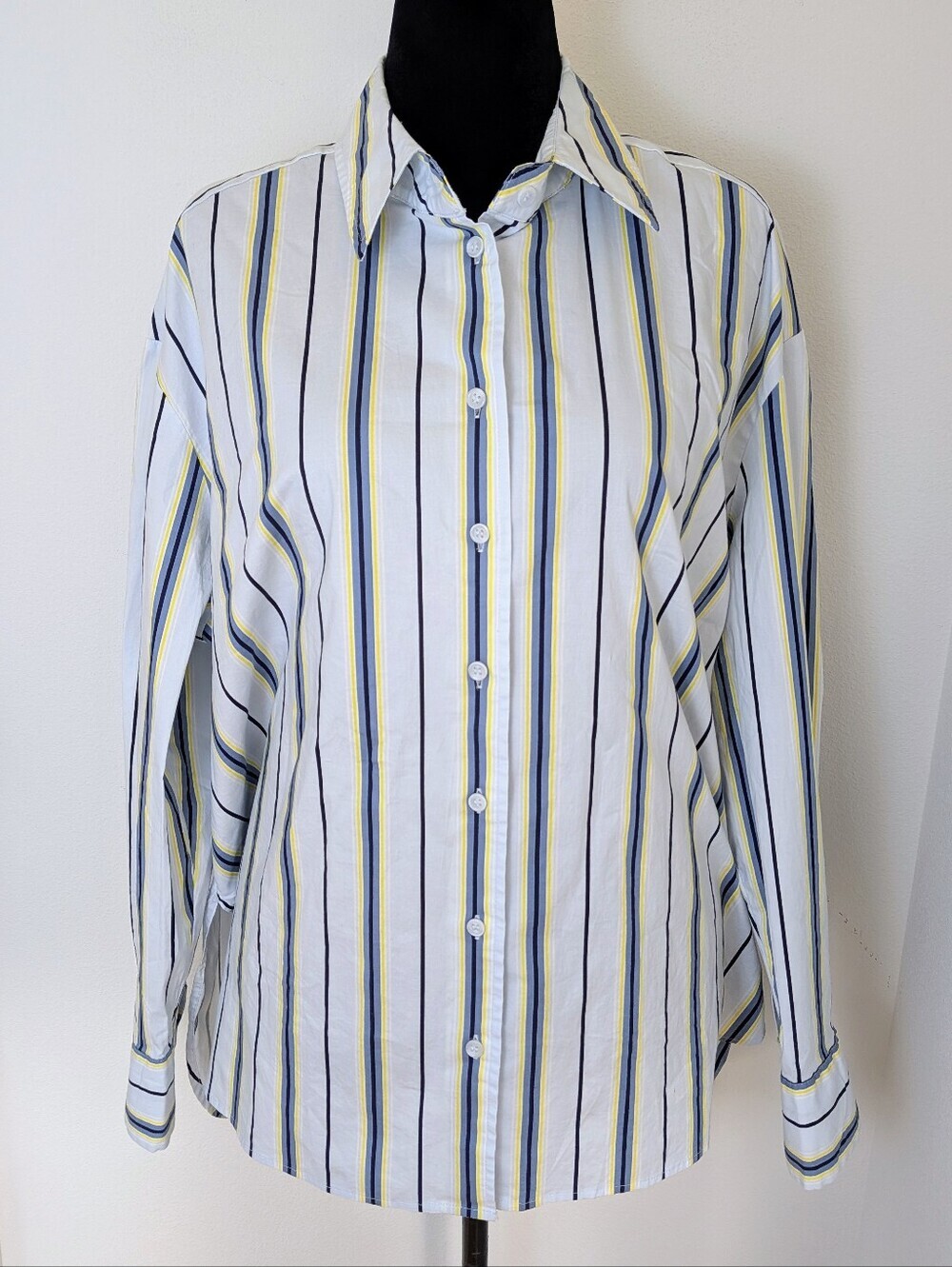 New Lane Bryant Womens 18/20 Long Sleeve Striped Stretch Button Up shirt blue